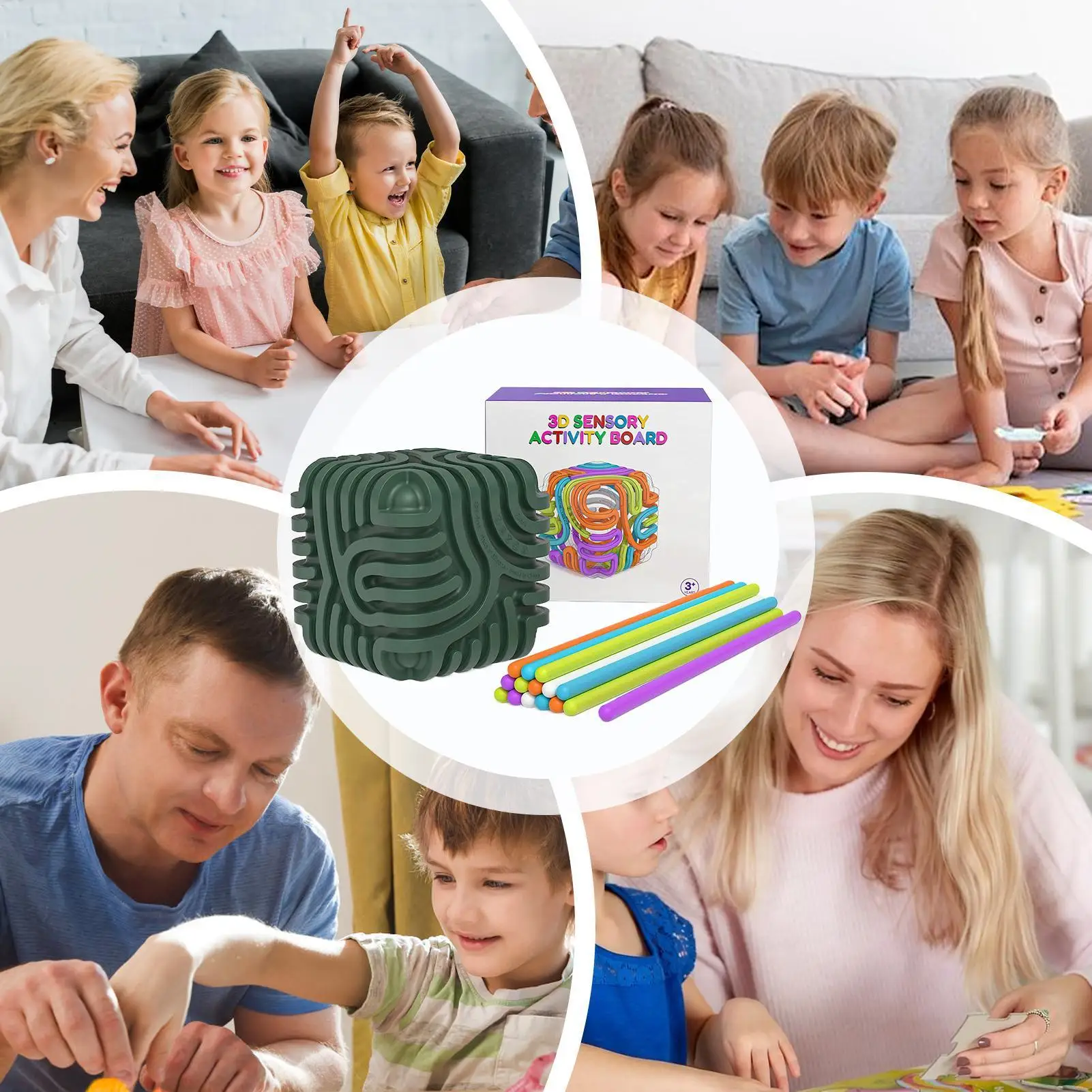 Planche d'activité sensorielle pour enfants, Cube en Silicone, motricité, jouet Montessori, relaxant, anti-Stress, tige en Silicone colorée, jouet de voyage, cadeaux