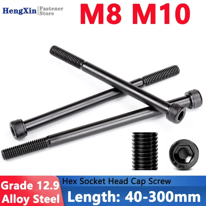 1-20pcs M8 M10 Black Grade 12.9 Alloy Steel Hexagon Hex Socket Cap Allen Head Screw Bolt Lengthened Long 40-300mm DIN912