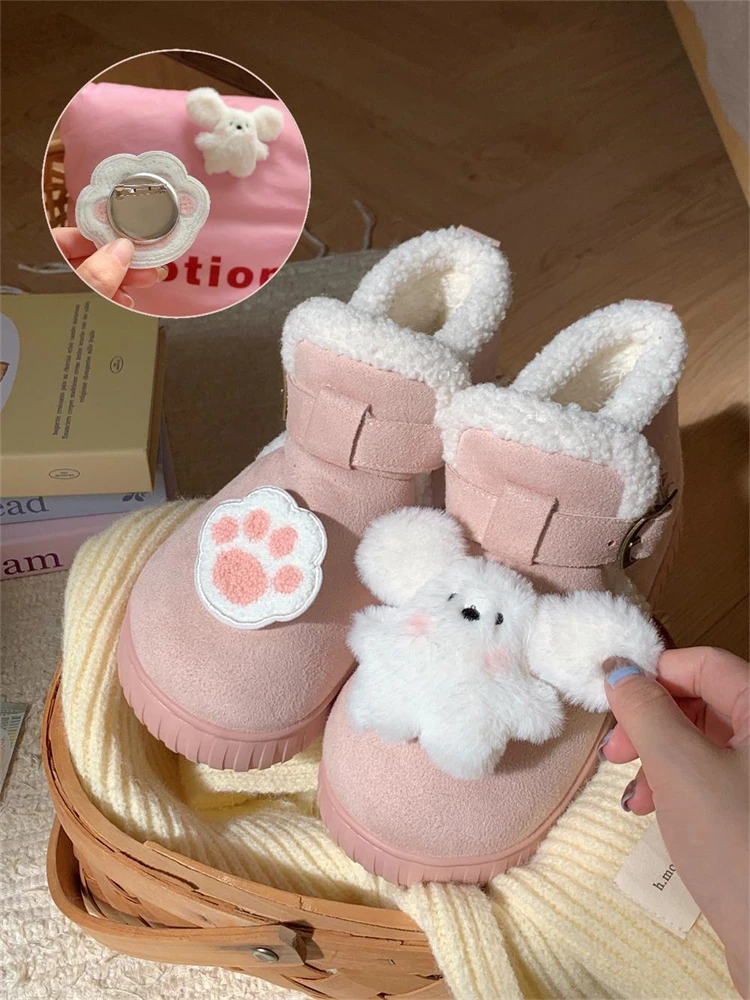 

Warm And Fluffy Plush Ankle Boots Shoes Cotton Shoes Women's Outdoor Versatile Cute Little Rabbit Snow Boots Winter