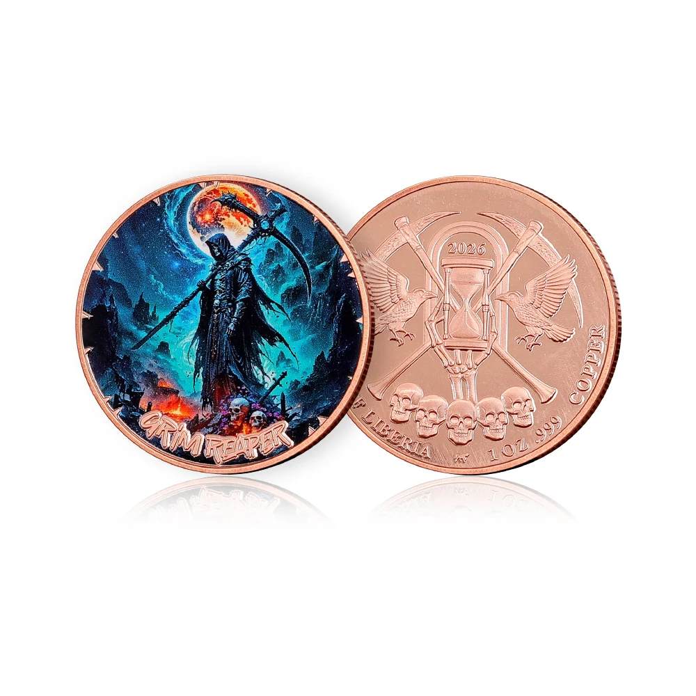 3 Styles Grim Reaper Skull Gun Scythe Ferryman 1oz Pure Copper Commemorative Coin 1 oz .999 Fine Copper Coin  Souvenir Gifts