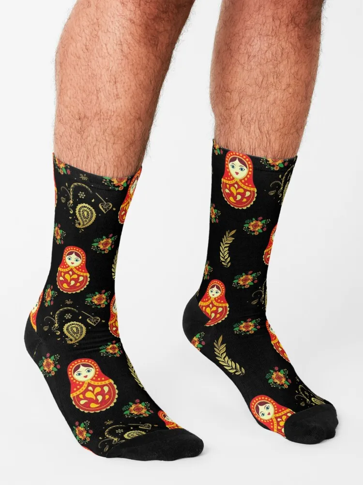 Matryoshka-calcetines térmicos de invierno para hombre y mujer, conjunto de calcetines con patrón de muñeca rusa