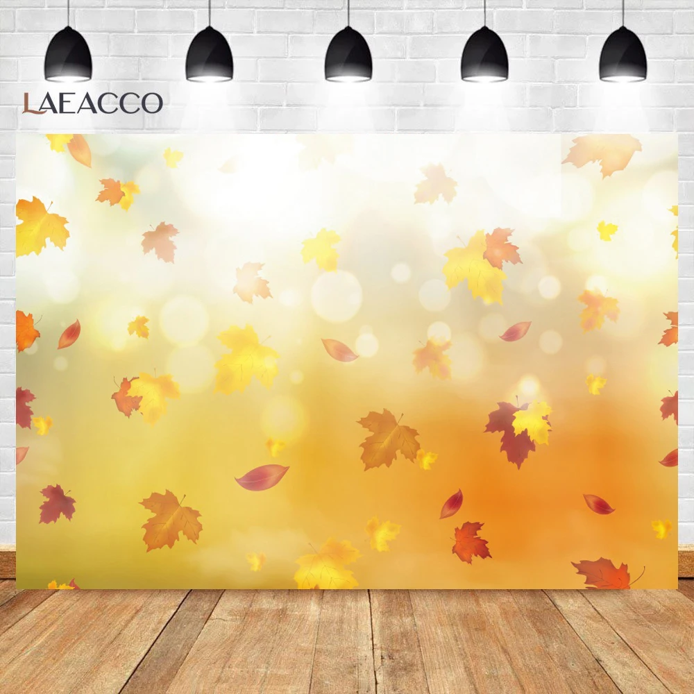 Laeacco Autumn Backgrounds For Photography Fallen Leaves Maples Light Bokeh Sunshine Baby Portrait Birthday Photo Backdrop