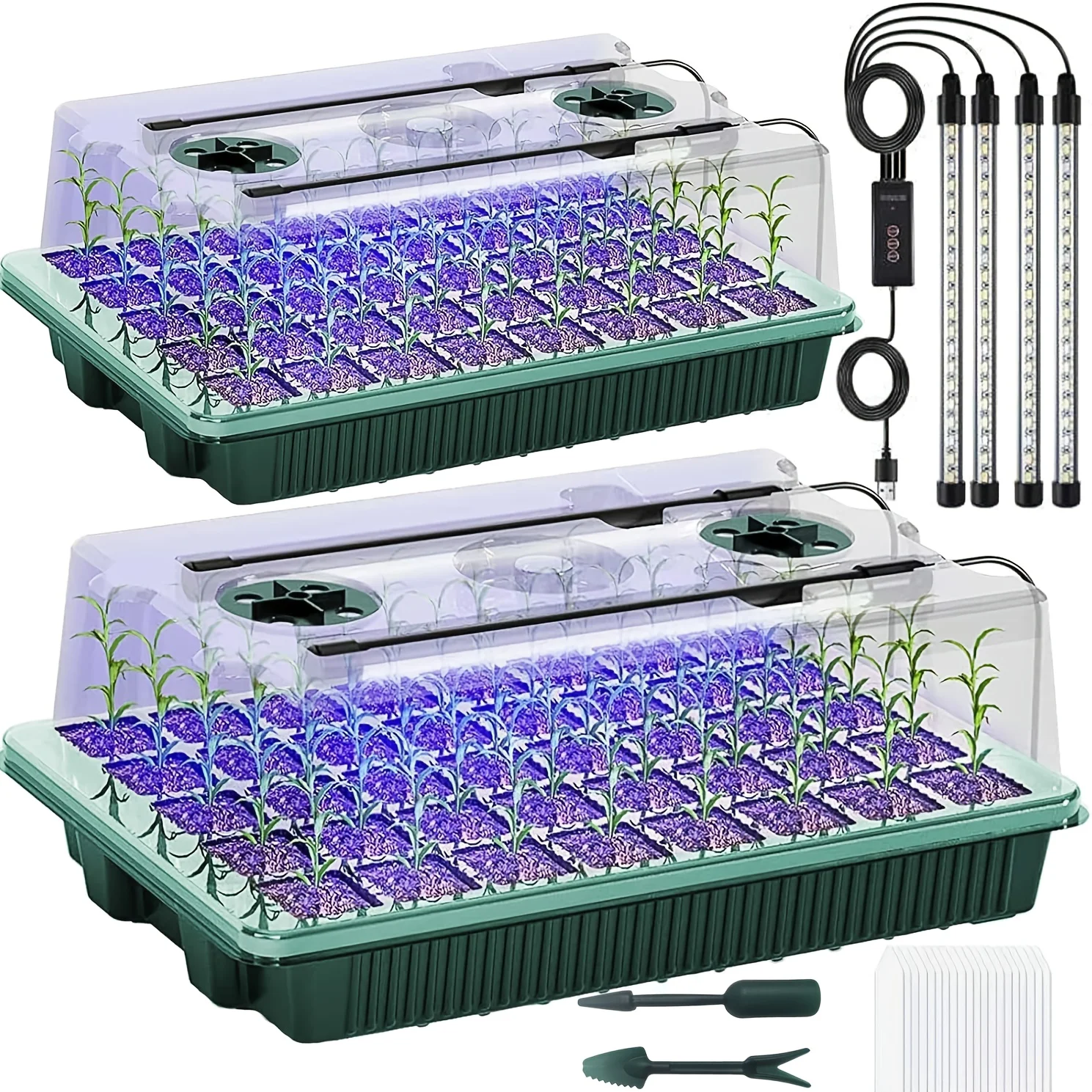 2Pack 80 Cells Seed Starter Tray 4 LED Grow Lights Smart Timer 3 Modes Indoor Greenhouse Germination Kit for Home Gardener