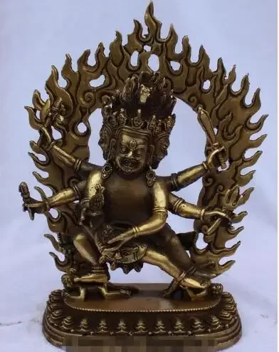 

10"China Buddhism Stand Lotus 6 Hand Mahakala Wrathful Deity Budda Statue