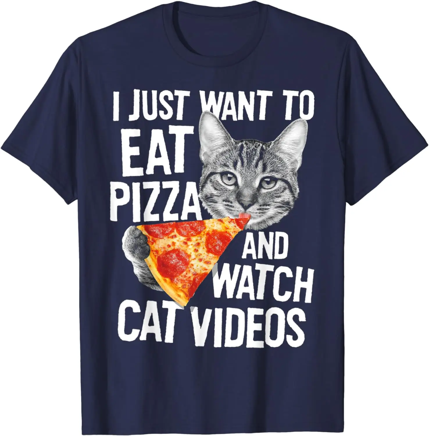 Eat Pizza & Watch Cat Videos Funny Food Graphic T-Shirt