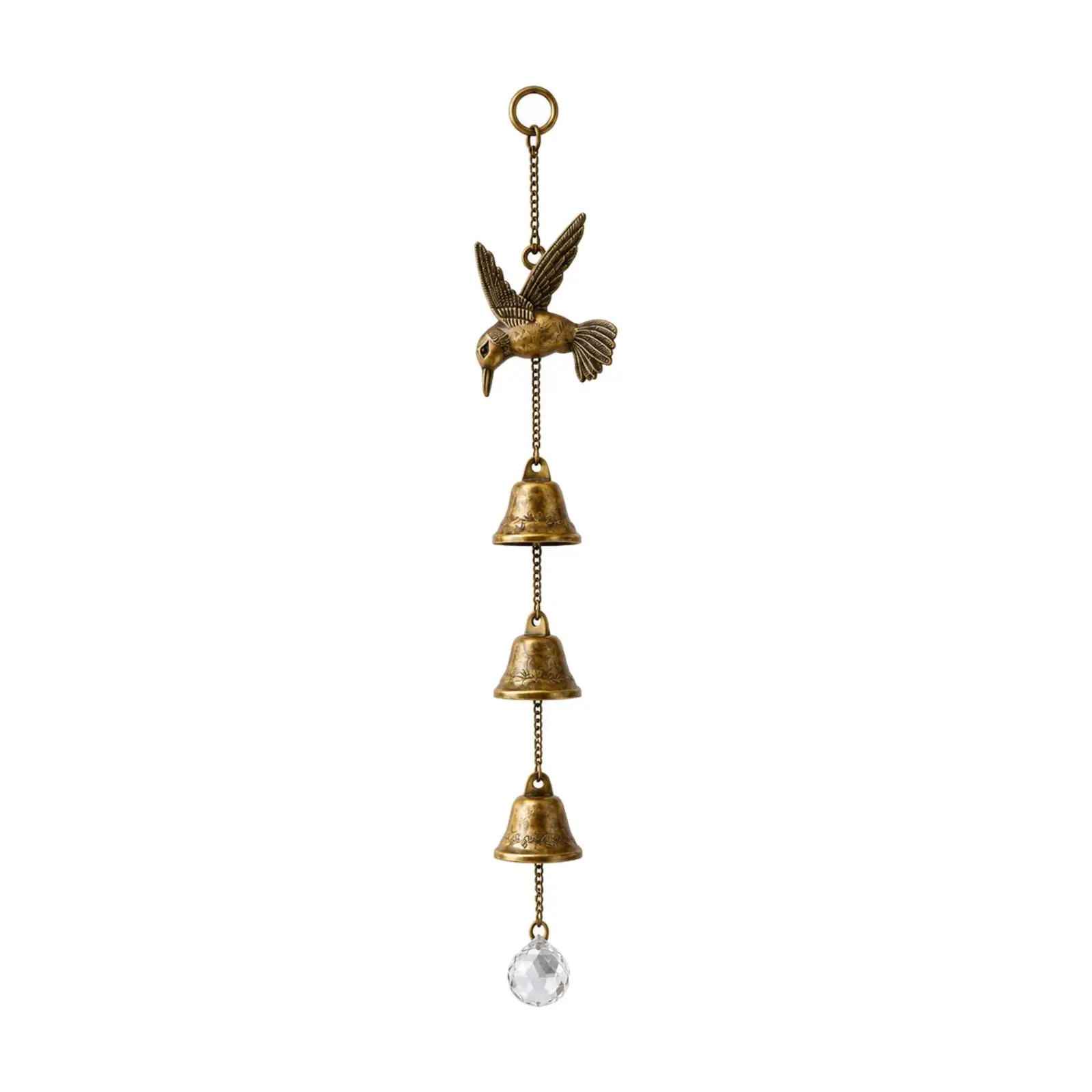Antique Bronze Hummingbird Wind Chime Indoor Outdoor Wind Chime with Crystal Pendant Crystal Suncatcher Vintage-Inspired
