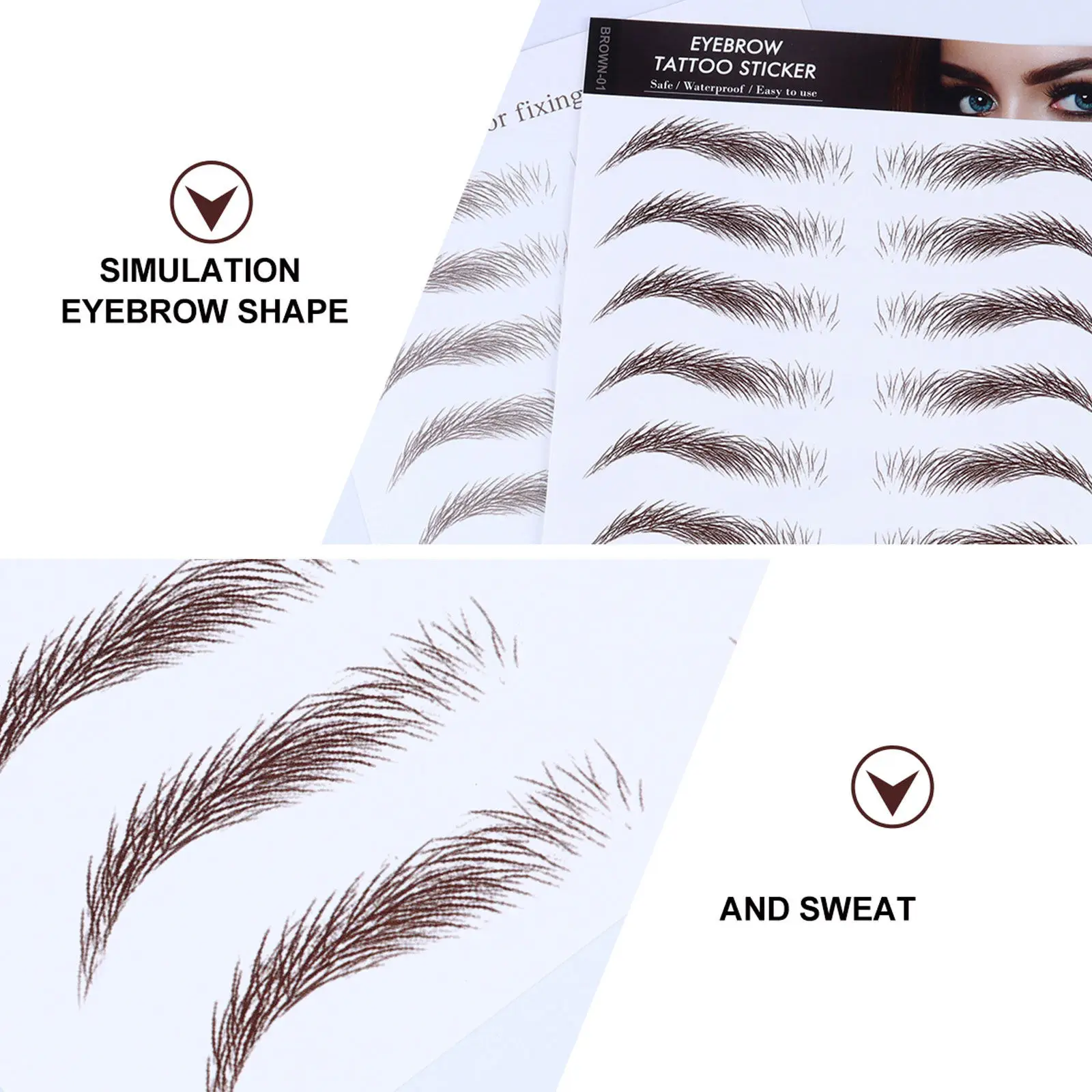 4Pcs Gentle Curve Arch Straight Eyebrow Stickers for Women High-Quality Fake Eyebrow Stickers Waterproof Fade-Resistant