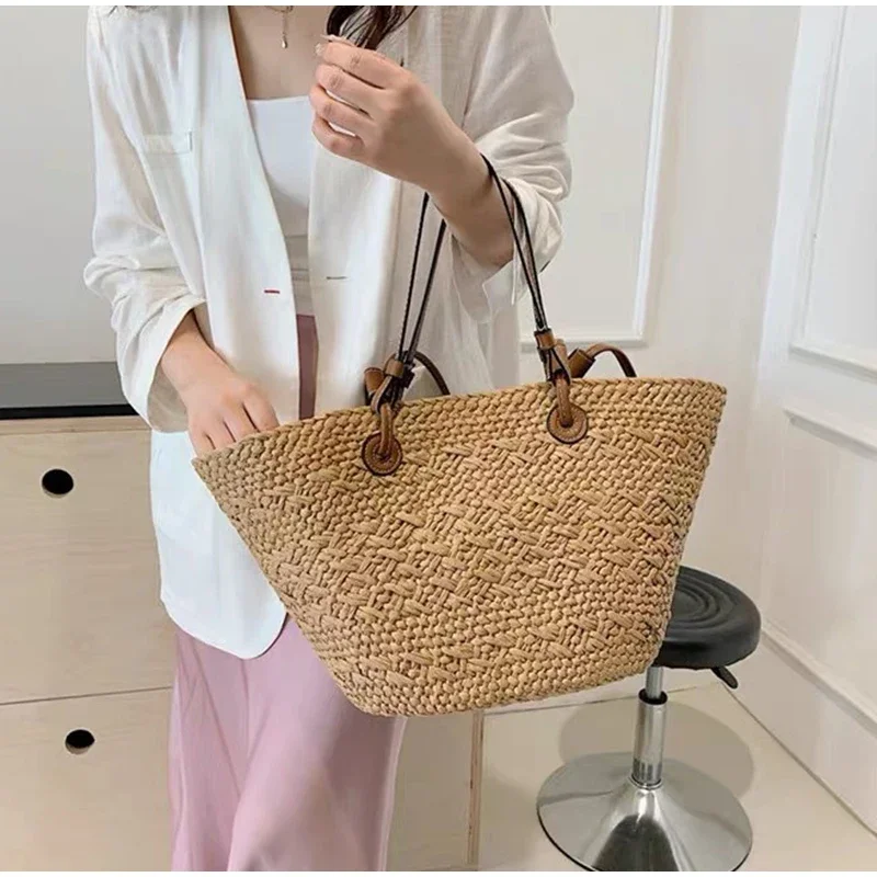 Neue Schulter Tasche Handgemachte Stroh Gewebt Große Kapazität Marke Hochwertige Korb Tasche Sommer Strand Urlaub Mode Handtasche Forwomen – Detail 12