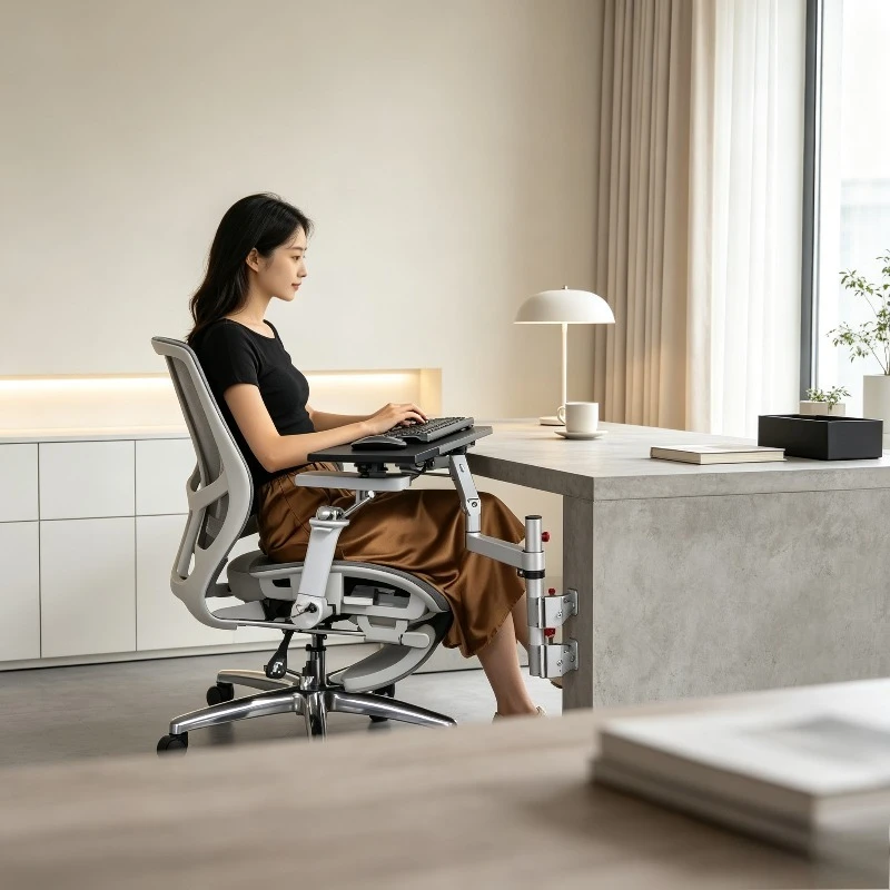 360° Swivel Clamp Laptop Stand, Adjustable Desk Mount Bracket with Keyboard Tray, Ergonomic Height Holder for Gaming Office.