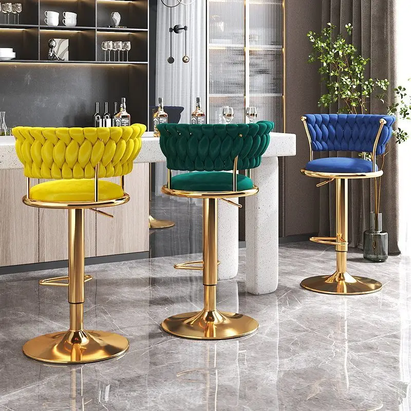 High-End Luz Luxo Bar Cadeira, Cadeira Elevador, Moda Encosto Stool, Material Metal, Cadeira Giratória, Almofada de camurça, Sala de estar