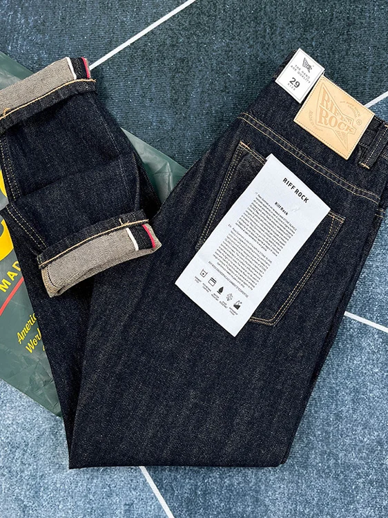 

High-End Selvedge Denim Men's Straight Leg Vintage American Style Slim Fit Spring Autumn Jeans Trendy Wear Resistant Cotton
