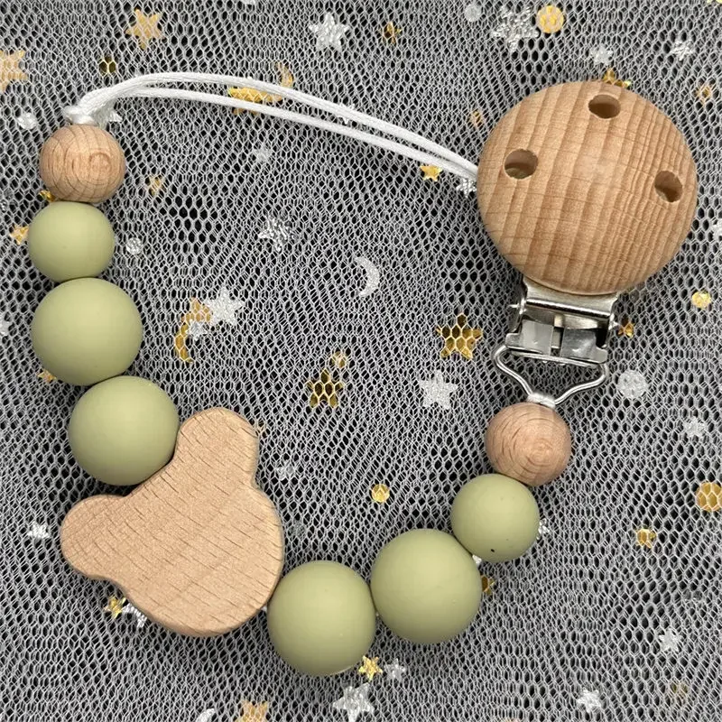 

1Pcs Handmade Custom Personalized Name Silicone Bead Beech Pacifier Clip Safe Teething Chain Baby Teether Dummy Clip Holder Gift