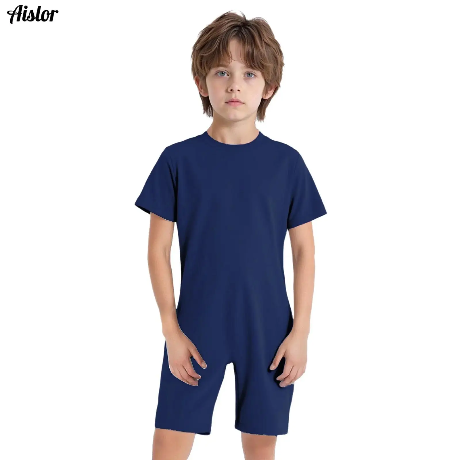 

Kids Boys Girls Special Needs Adaptive Clothing Cotton Rompers Casual Round Neck Short Sleeve Back Zipper Solid Color Jumpsuit