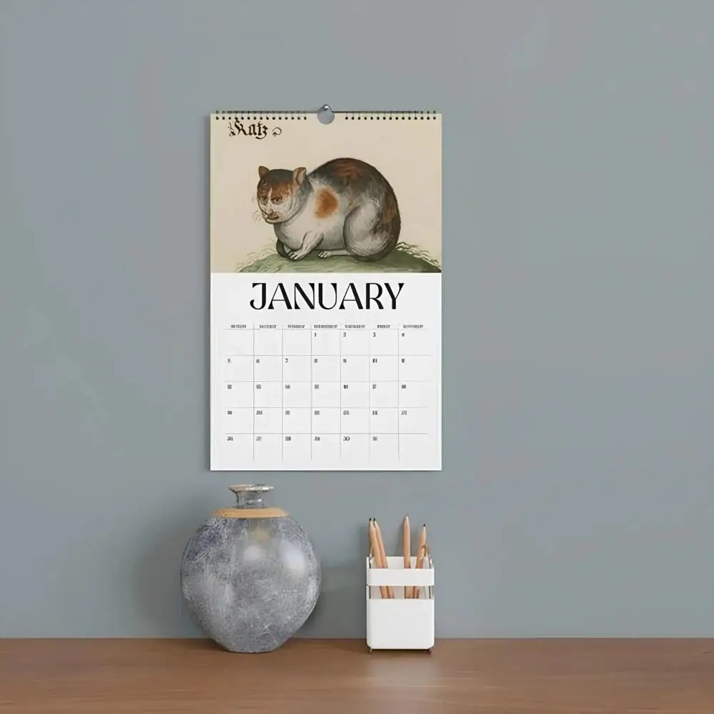 Disegni unici del calendario per gatti Calendario per gatti del 2025 Organizzatore da parete per gatti rinascimentali per la pianificazione dell'ufficio familiare 12 mesi di gennaio a dicembre