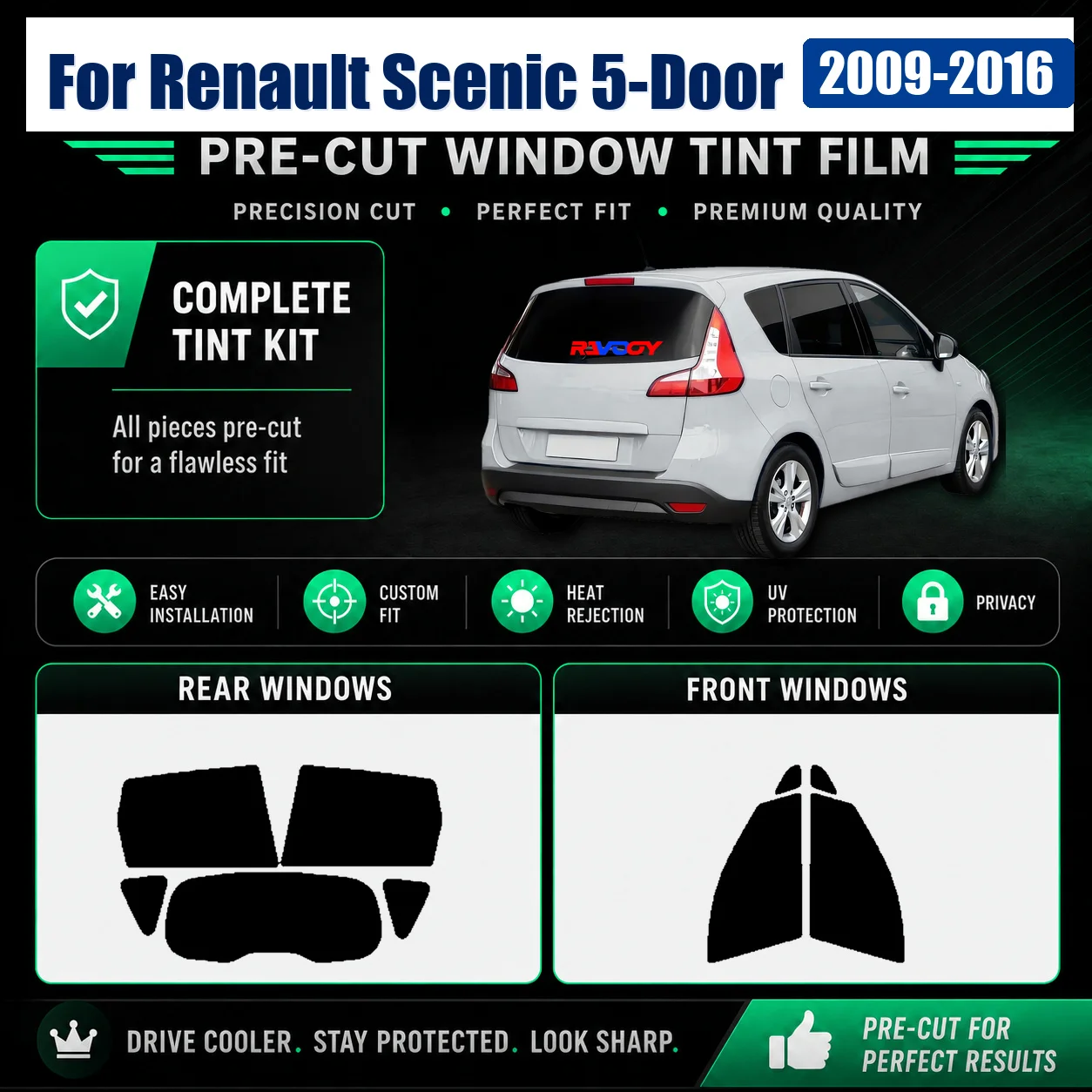 For Renault Scenic 5-Door 2009-2016 DIY Full Set Window Precut Tint Film Vehicle Sun Shade
