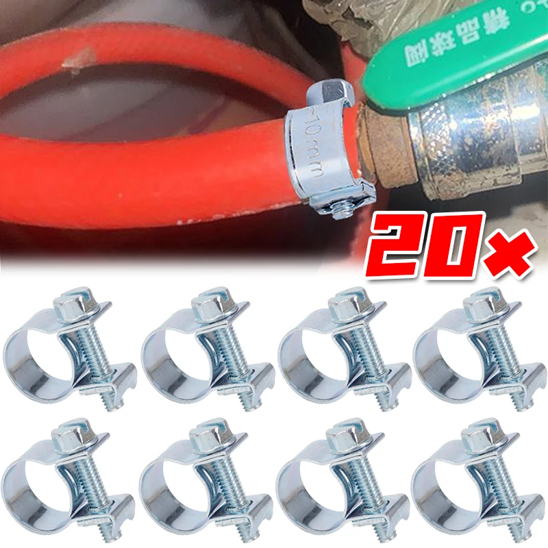 20/10pcs Universal Iron Galvanized Car Hose Clamp Fastener Clip Communication Power Rubber Hose Clamp 8-10mm Fuel Oil Pipe Clamp