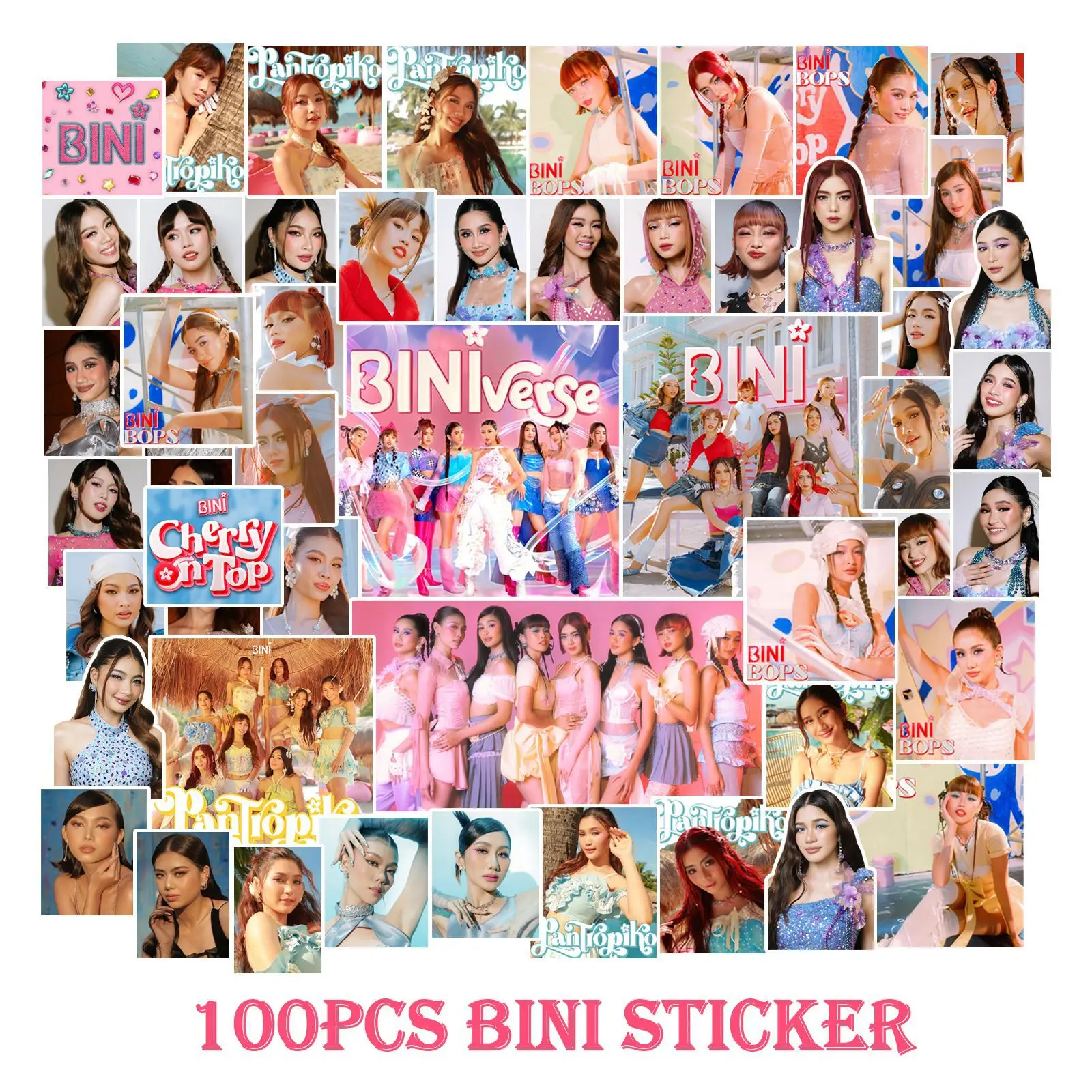 100Pcs BINI Sticker New Album CHERRY ON TOP Luggage Waterproof Stickers Computer Tablet Decoration STACEY SHEENA GWEN Fans Gifts