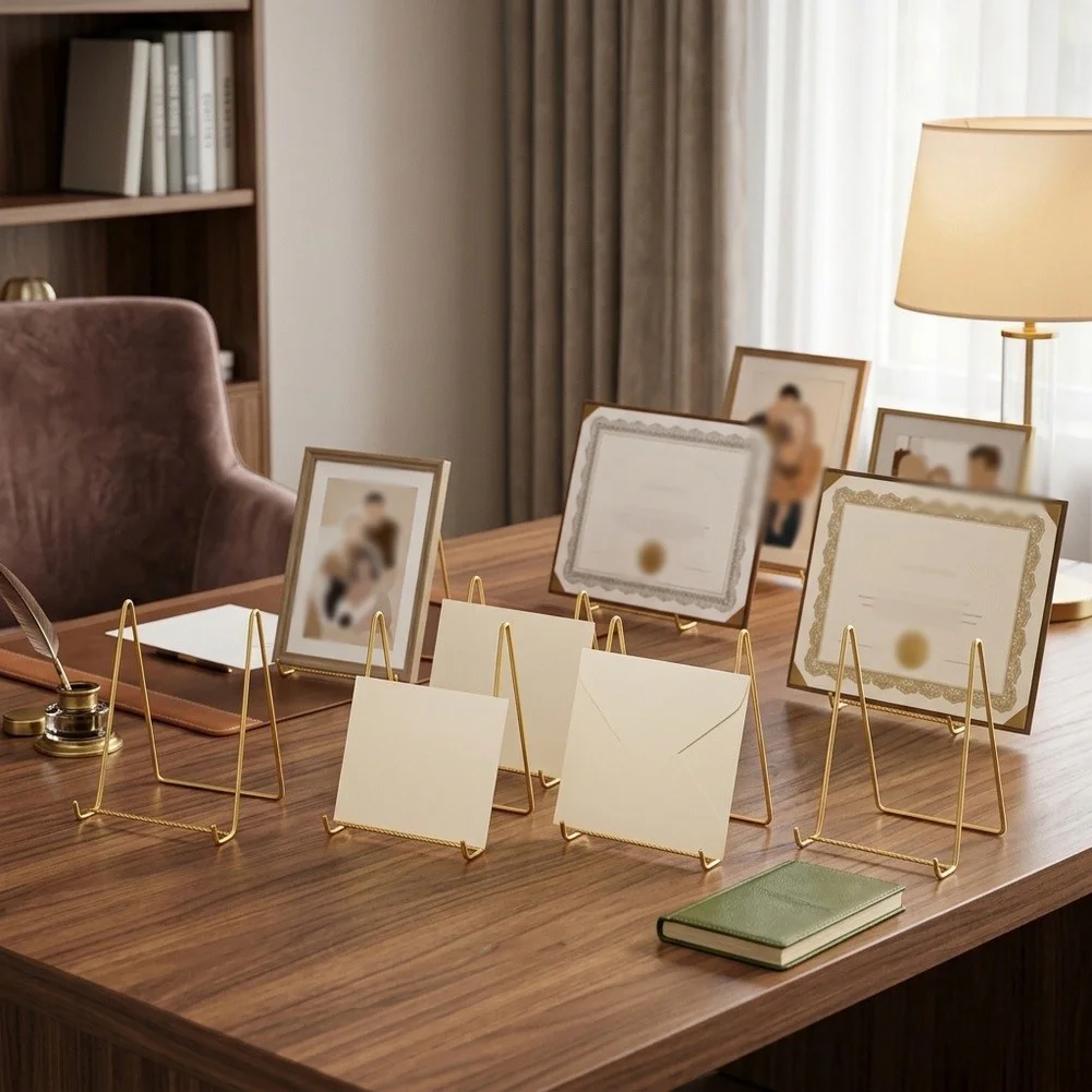 Set of 8 Gold Metal Display Stands for Photos Certificates Awards Mirrors Tabletop Decoration 9 13 15cm Dimensions