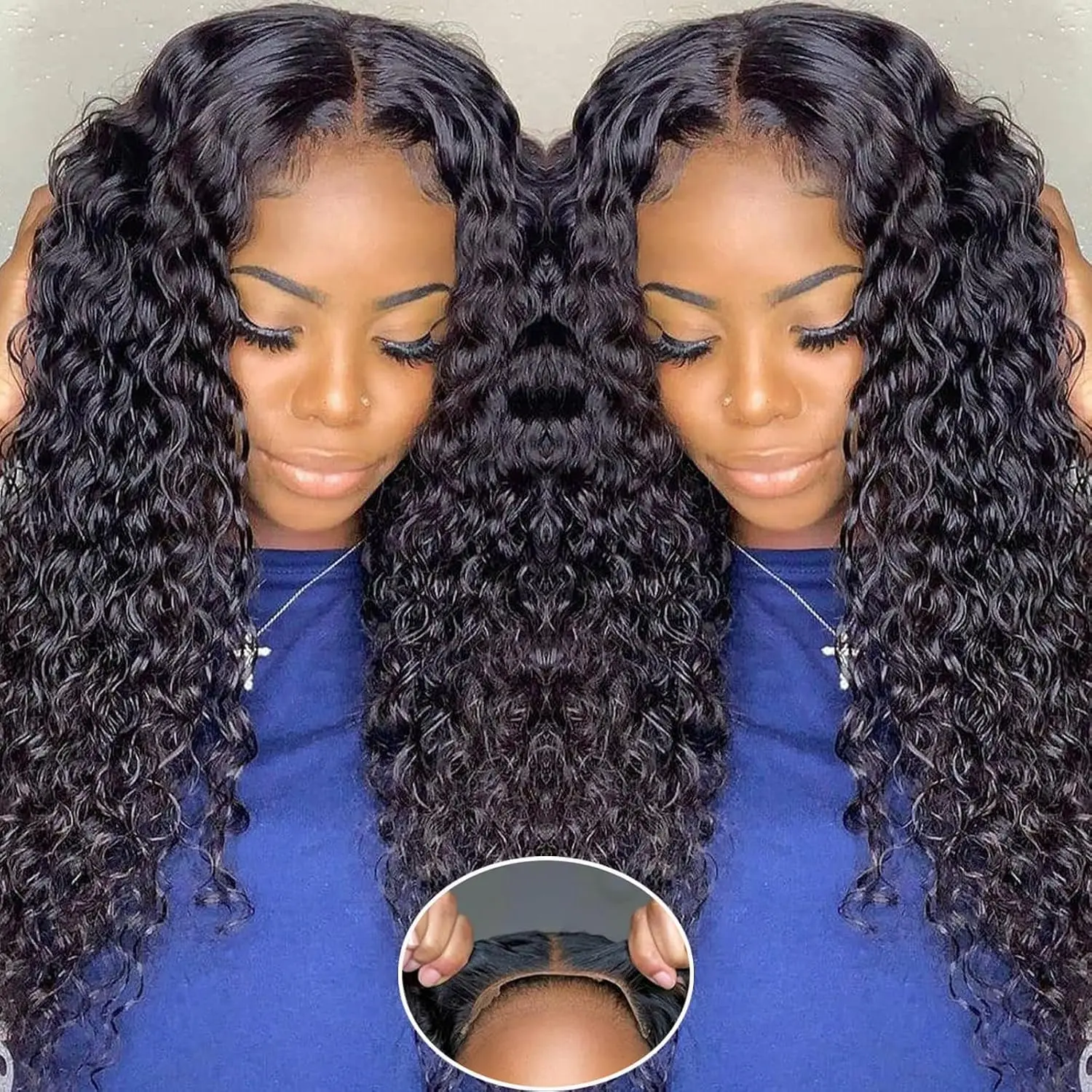 

Put On and Go Water Wave 4x4 Transparent Lace Wigs Human Hair 180% Density for Women Peruvian Glueless Pre Plucked Natural Color