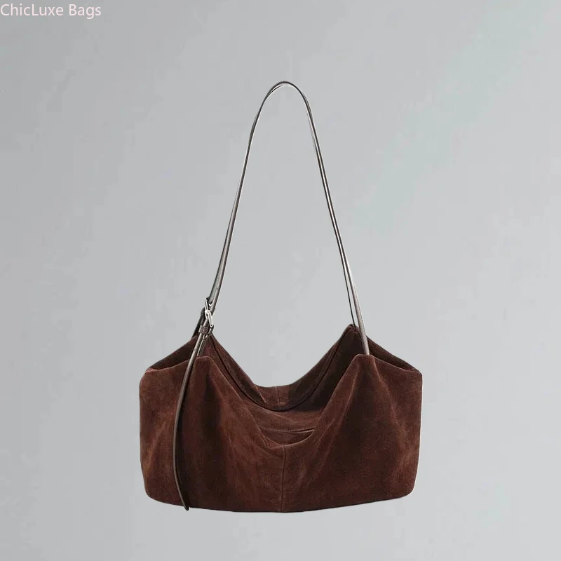 가을 겨울 부드러운 누벅 토트백 여성용 슬라우치 대형 숄더백 베개 모양 고급 캐주얼 데일리 패션 핸드백