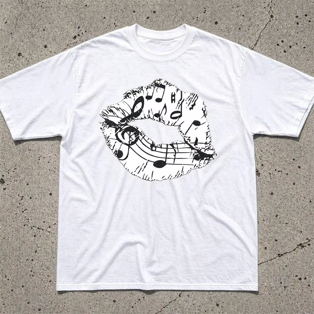 2026 New Arrival_ T-shirt with a lip print, gothic style, Y2K Harajuku style, retro millennial-era fashio