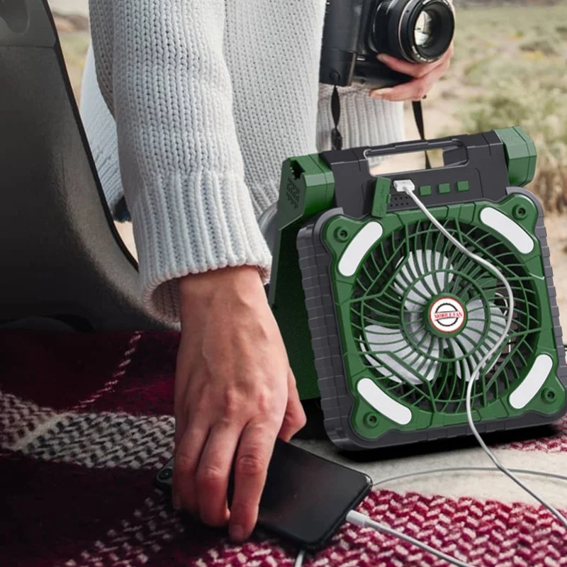 Portable Solar Camping Fan Strong Wind USB Rechargeable Battery Operated Folding For Home Car Outdoor Use