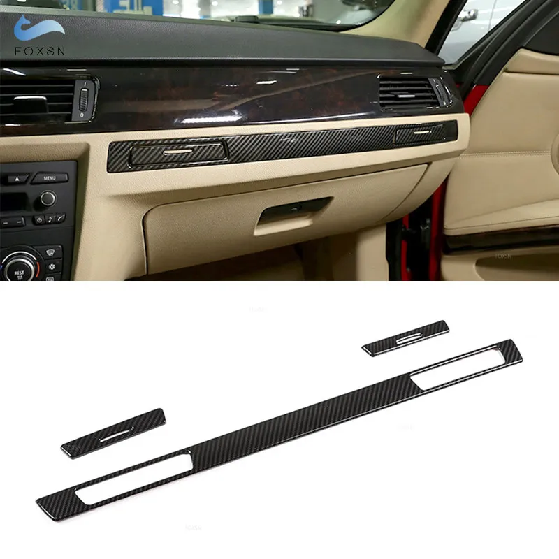 

LHD For BMW E90 E92 E93 2005-2012 ABS Carbon Fiber Texture Center Console Glove Box Water Cup Holder Panel Cover Trim Strip