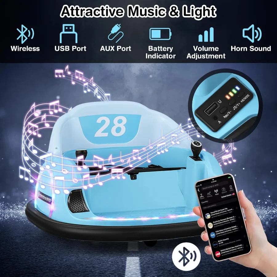 12v bebê pára-choques carro para crianças 1-3 passeio em carro de brinquedo com controle remoto 360 graus rotação música brilhante luzes led ele