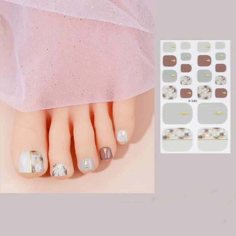 Full Cover Adhesive Nail Wraps Summer Foot Nail Art Decors Finished Nail Polish Patch Tips 3D Diamond Toenail Stickers