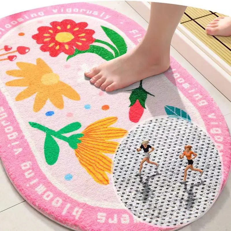 Simple Nordic Style Rug Girl Bedroom Soft Plush Long Carpet Bed Front Cushion Flower  Pattern Floor Mat Room Decoration