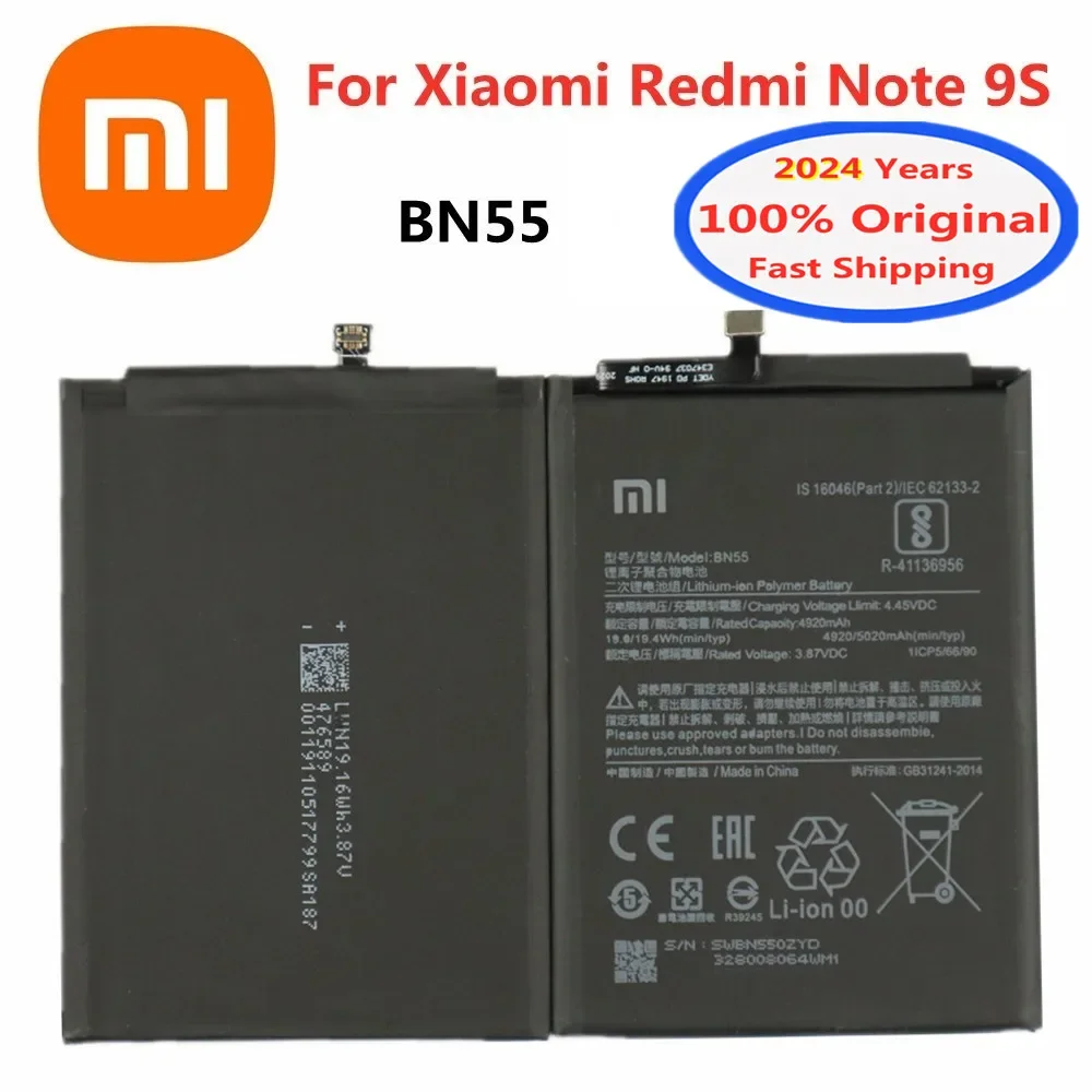 2024 Years 100% Original Battery BN55 For Xiaomi Redmi Note 9S Note9S 9 S 5020mAh Mobile Phone Battery Bateria Batteries + Tools