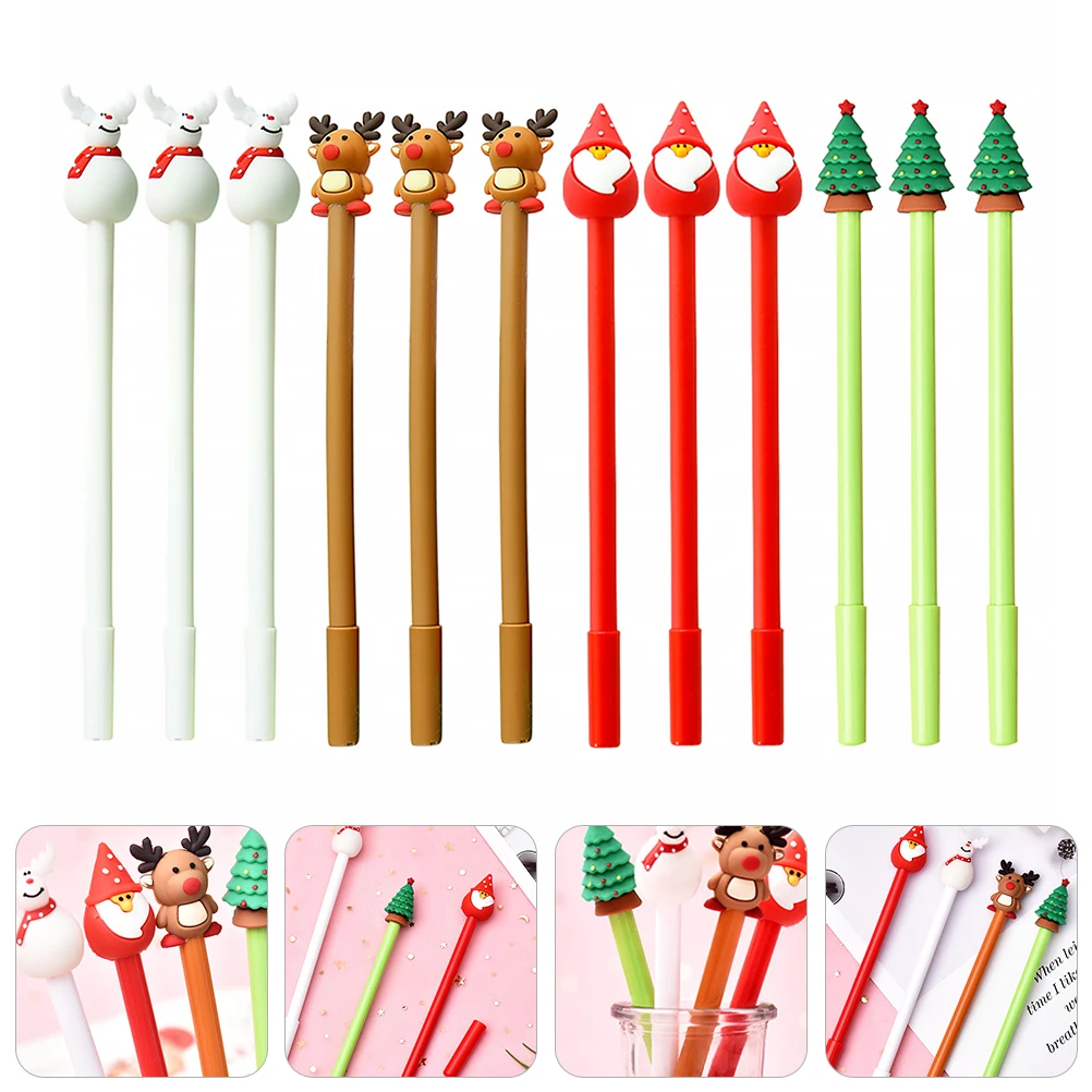

12 Pcs Christmas Series Neutral Pen Ballpoint School Cute Stationery Creative Xmas Gift Cartoon Supplies Gel Office
