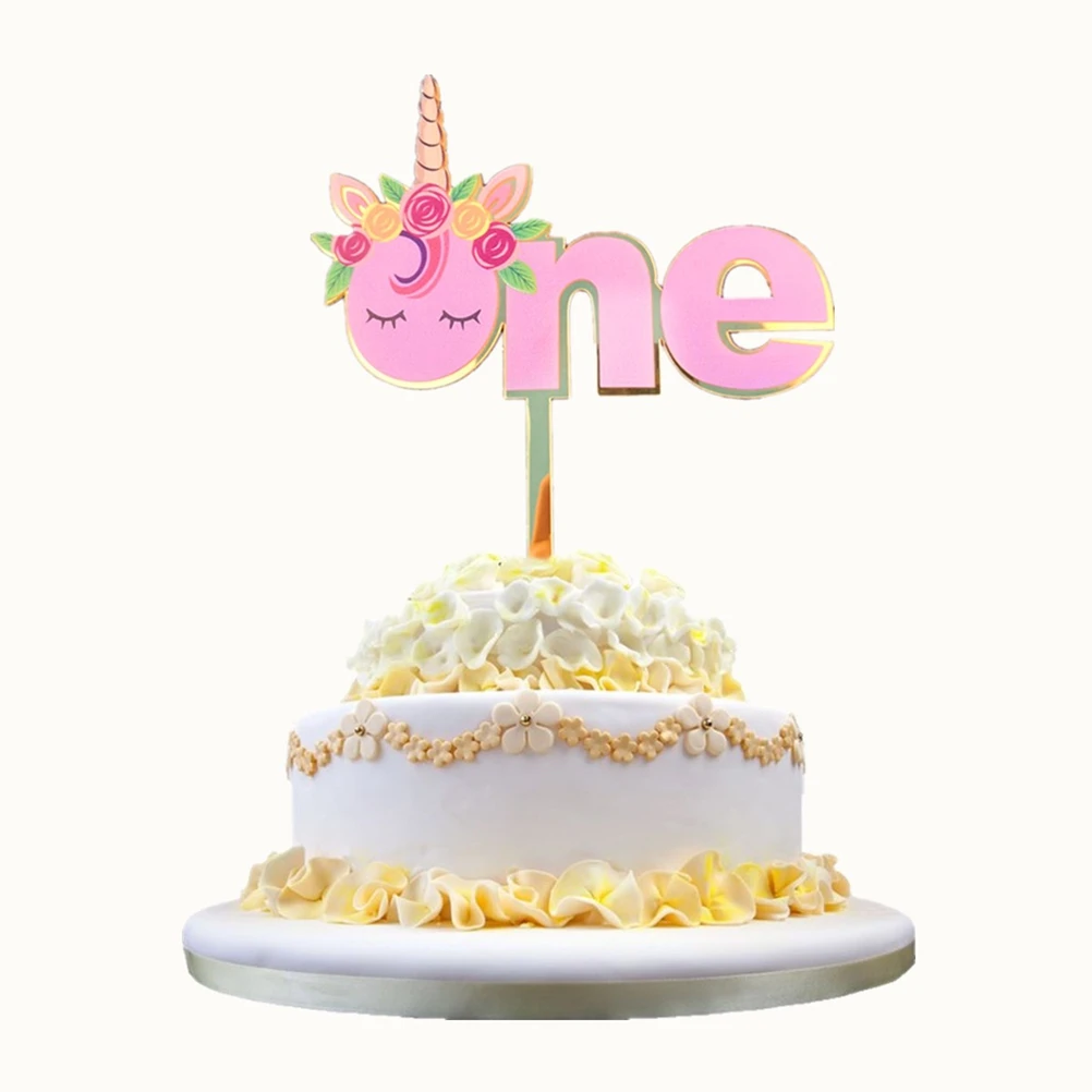 

Delicate Unicorn Cake Topper Decor Acrylic Material Pretty Dessert Insert Creative Birthday Party Flower Design Safe Fun Cake