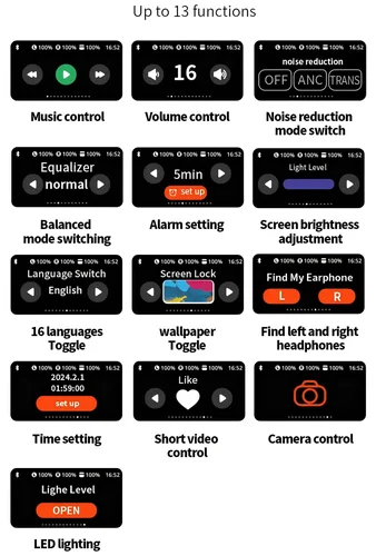 Imagen 2 del producto Auriculares A9Pro HD con pantalla táctil inteligente, auriculares inalámbricos con sonido HIFI y Bluetooth, auriculares con reducción de ruido ANC ENC en micrófono HD