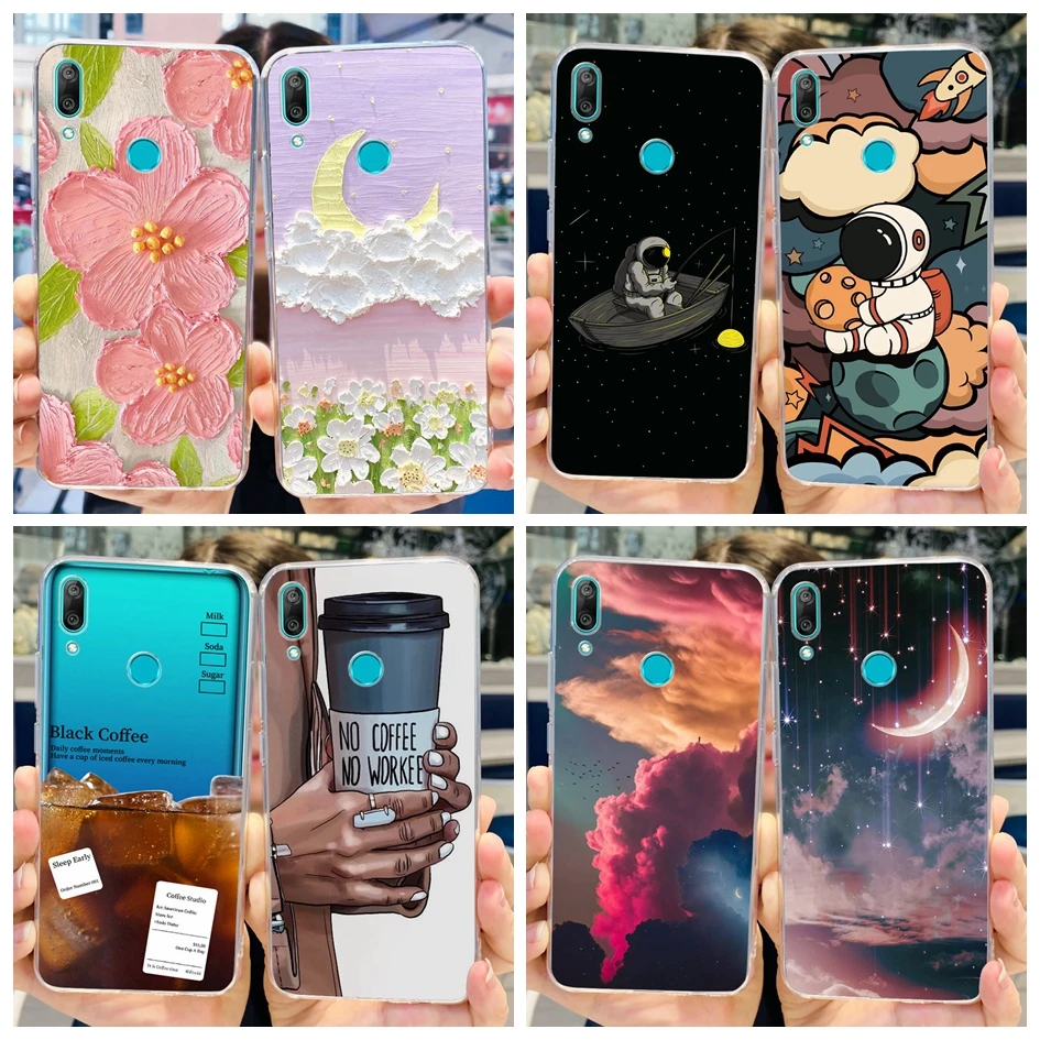 For Huawei Y7 Prime 2019 Case DUB-LX1 DUB-LX3 Cover New Fashion Astronaut Clear Soft TPU Phone Case For Huawei Y7 Pro 2019 Funda