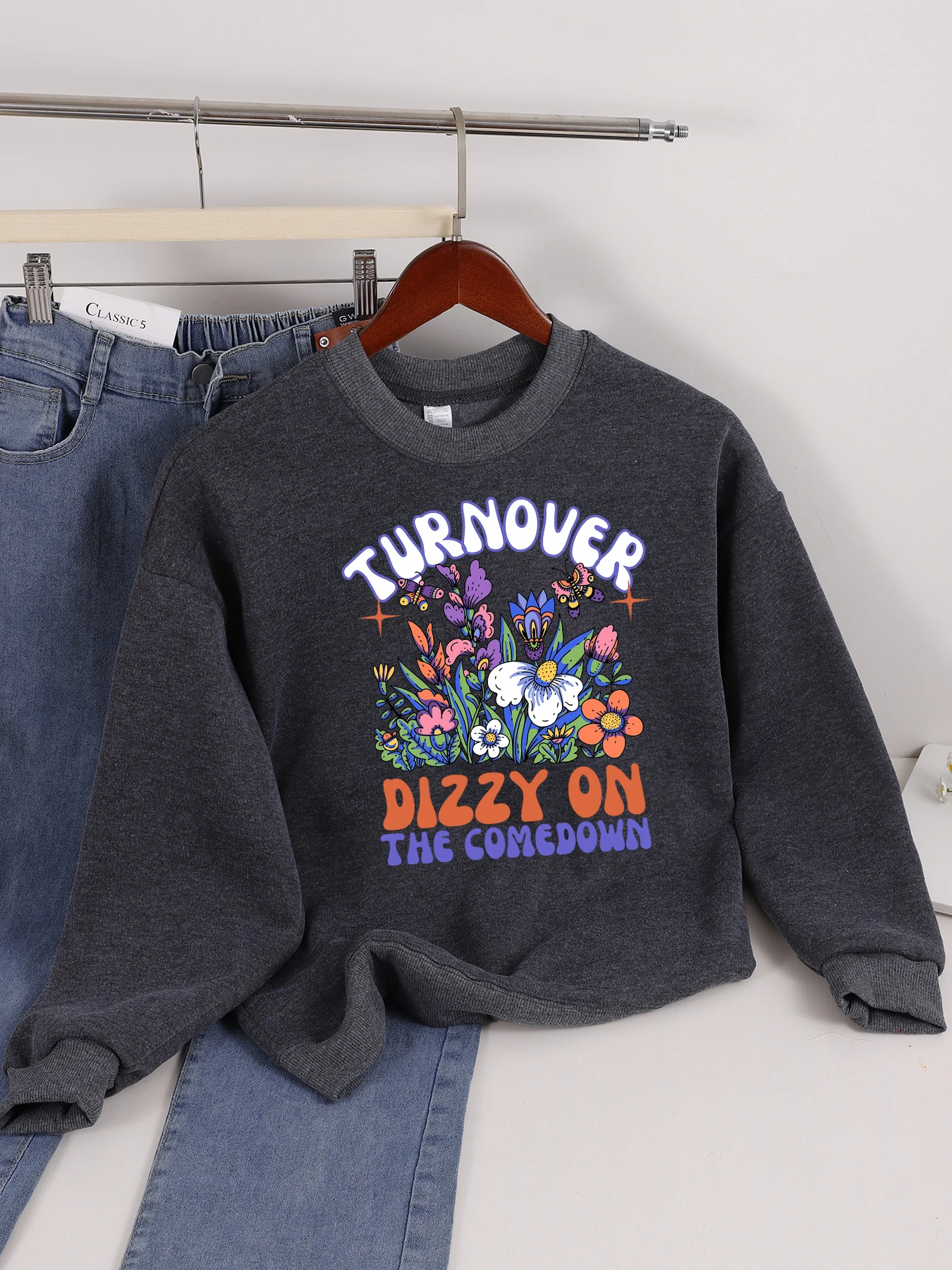 

Женские пуловеры с принтом Turn Over Dizzy On The Comedown, повседневные толстовки в стиле хип-хоп, осенняя свободная спортивная одежда, флисовая одежда Y2K