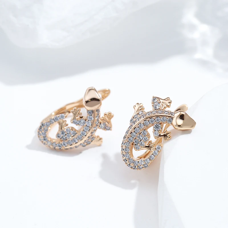Kinel New Unusual 585 Rose Gold Lizard Earrings Daily Women  Fashion Animal Jewelry Covered With Natural Zircon Drop Earrings image 3