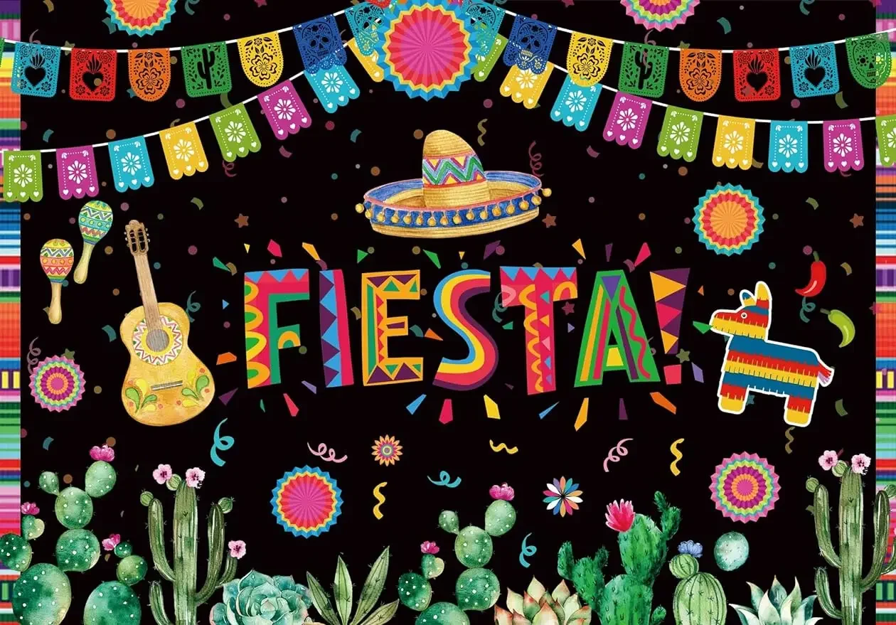 neon Mexican Fiesta Backdrop Carnival Floral Cactus Cinco de Mayo birthday party photo background photography backdrop studio