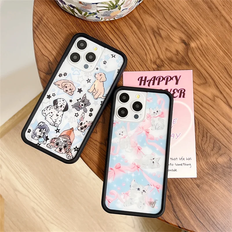 WF Cute Bear Duck Butterfly Wildflower Phone Case For iPhone 16 15 14 13 12 15 17 Pro Max Plus Ins Fashion WF Pink Bow Cat Shell