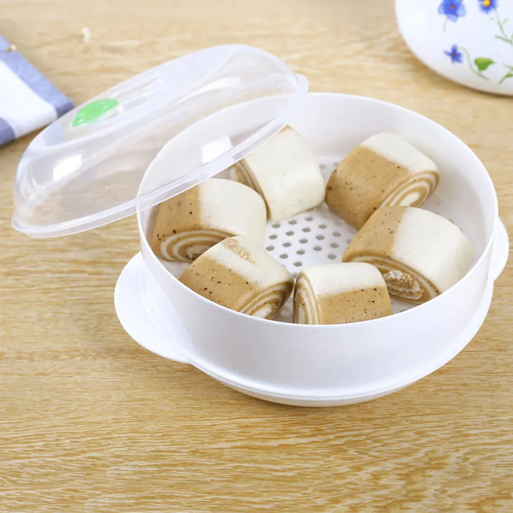 Plastic Steamer Household Steamed Buns Kitchen Cooking Tools Microwave Oven Round Steamer with Lid Cookware Steamer