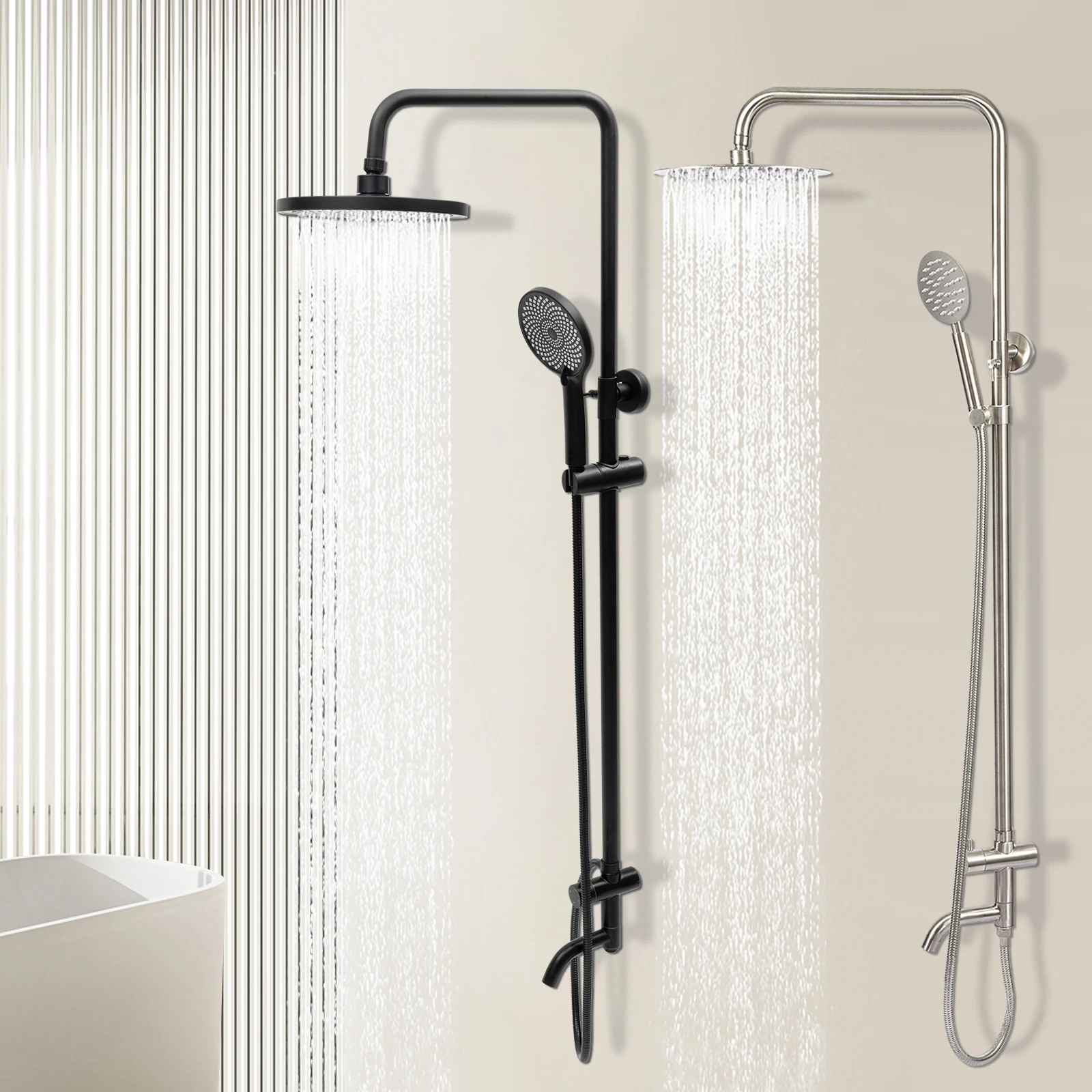 

Brushed Nickel Shower Faucet Set Wall-Mounted Rainfall Shower Head Tap with Handheld Sprayer for Bathroom