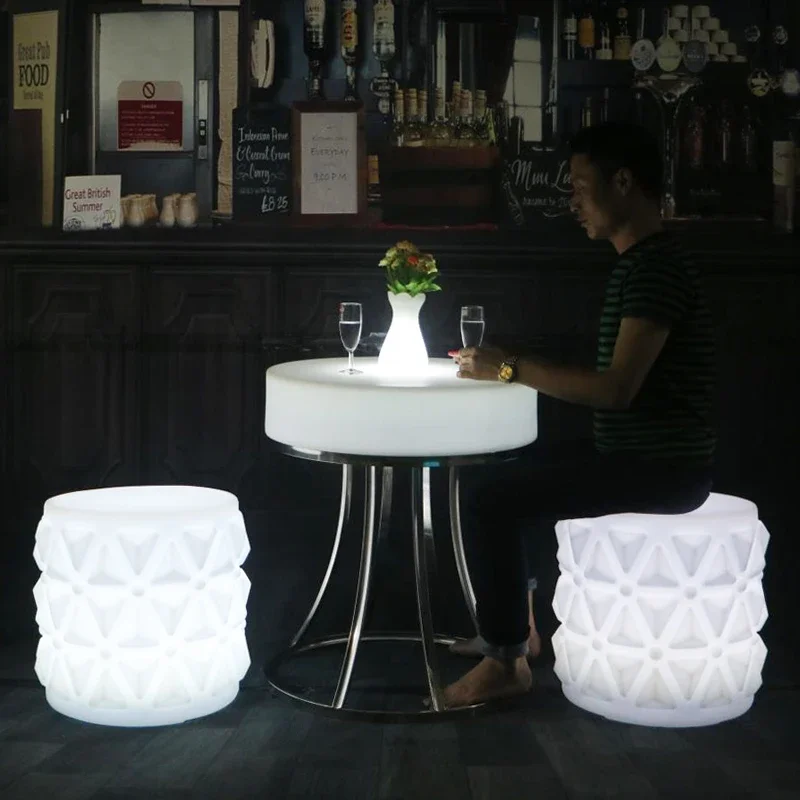 

Bar led luminous round coffee table, chairs and stools combination KTV club fashionable seats, modern low bar table
