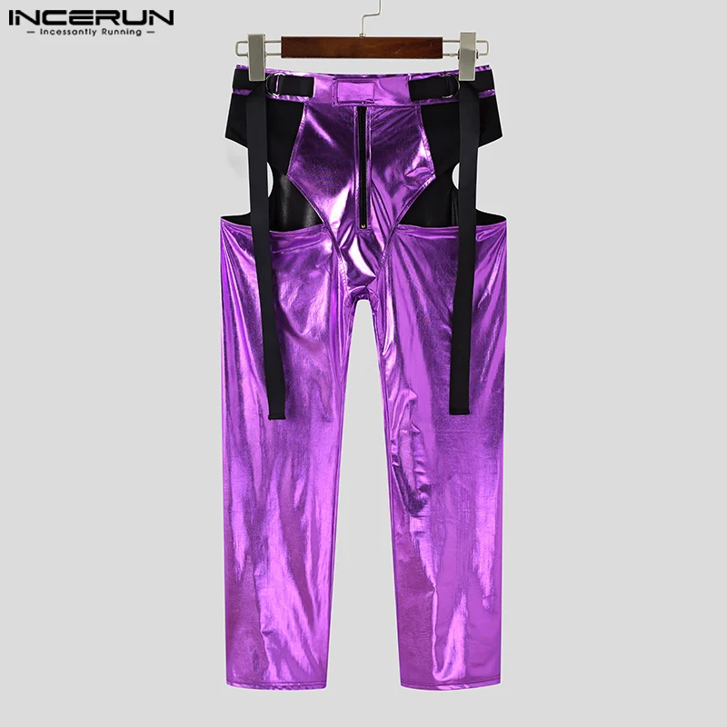 2023 Men Pants Patchwork Zipper Hollow Out Loose Sexy Trousers Men Streetwear Joggers Shiny Party Fashion Pantalon S-5XL INCERUN