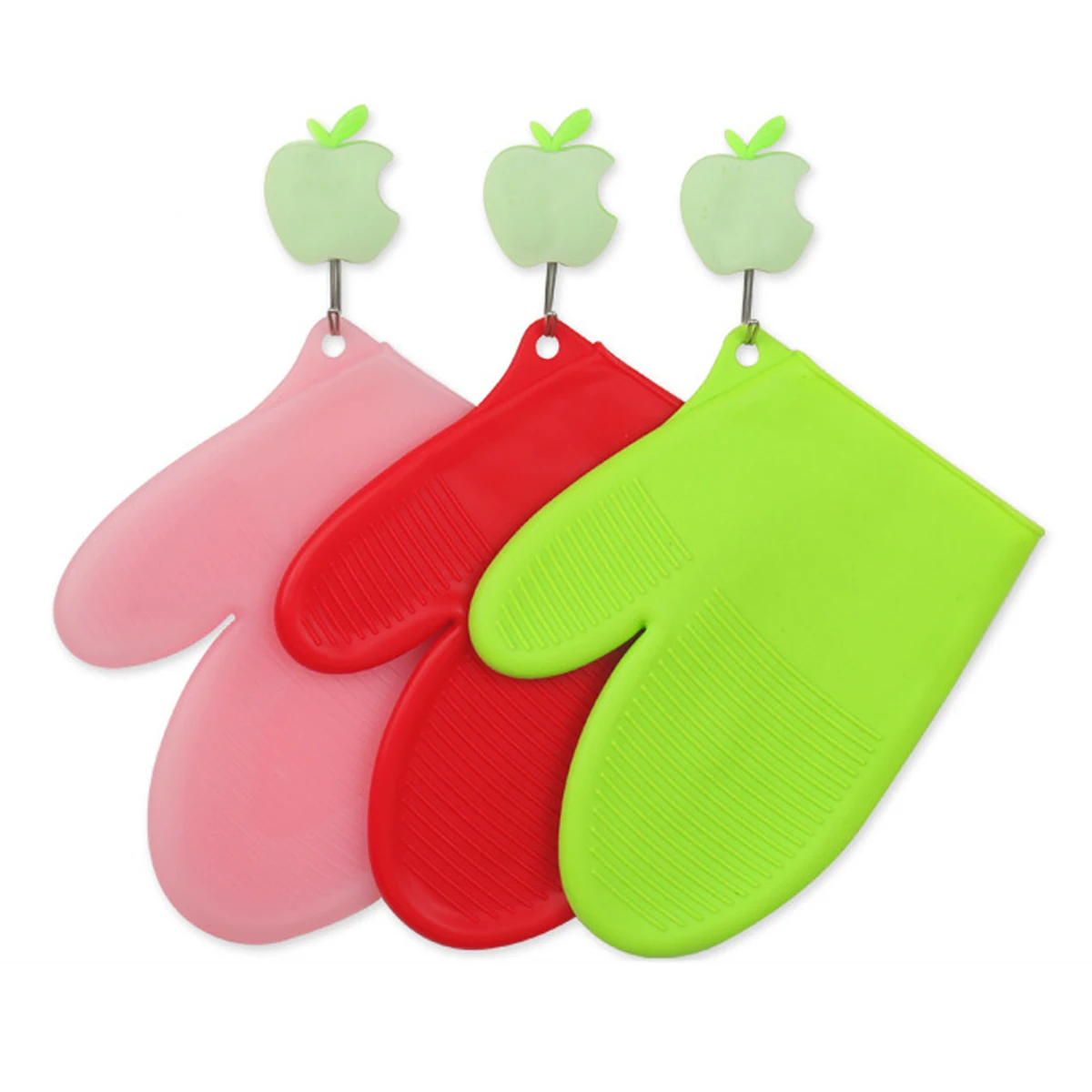 

2pcs Silicone Heat Resistant Oven Mitts Anti-Scald Anti-Skid Kitchen Gloves Candy Red Non-Toxic For Baking Bbq Cooking High Temp