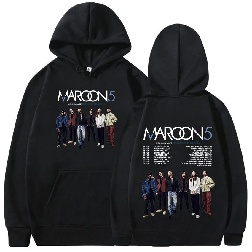 Rock Band Maroon 5 2024 Tour Print Hoodie Men's Hip Hop Vintage Oversized Sweatshirt Unisex Punk Gothic Pullover Clothing Hooded