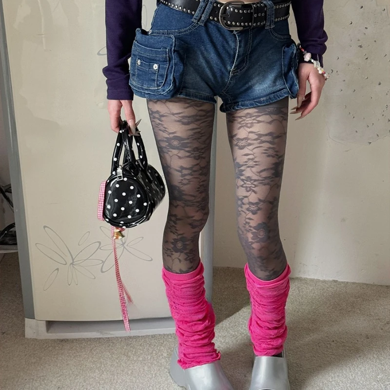 Spring Autumn Retro Women's Tights Original Design White Lace Flower Pantyhose Fashion Sexy Sweet Cool Bottomming Socks Ladies