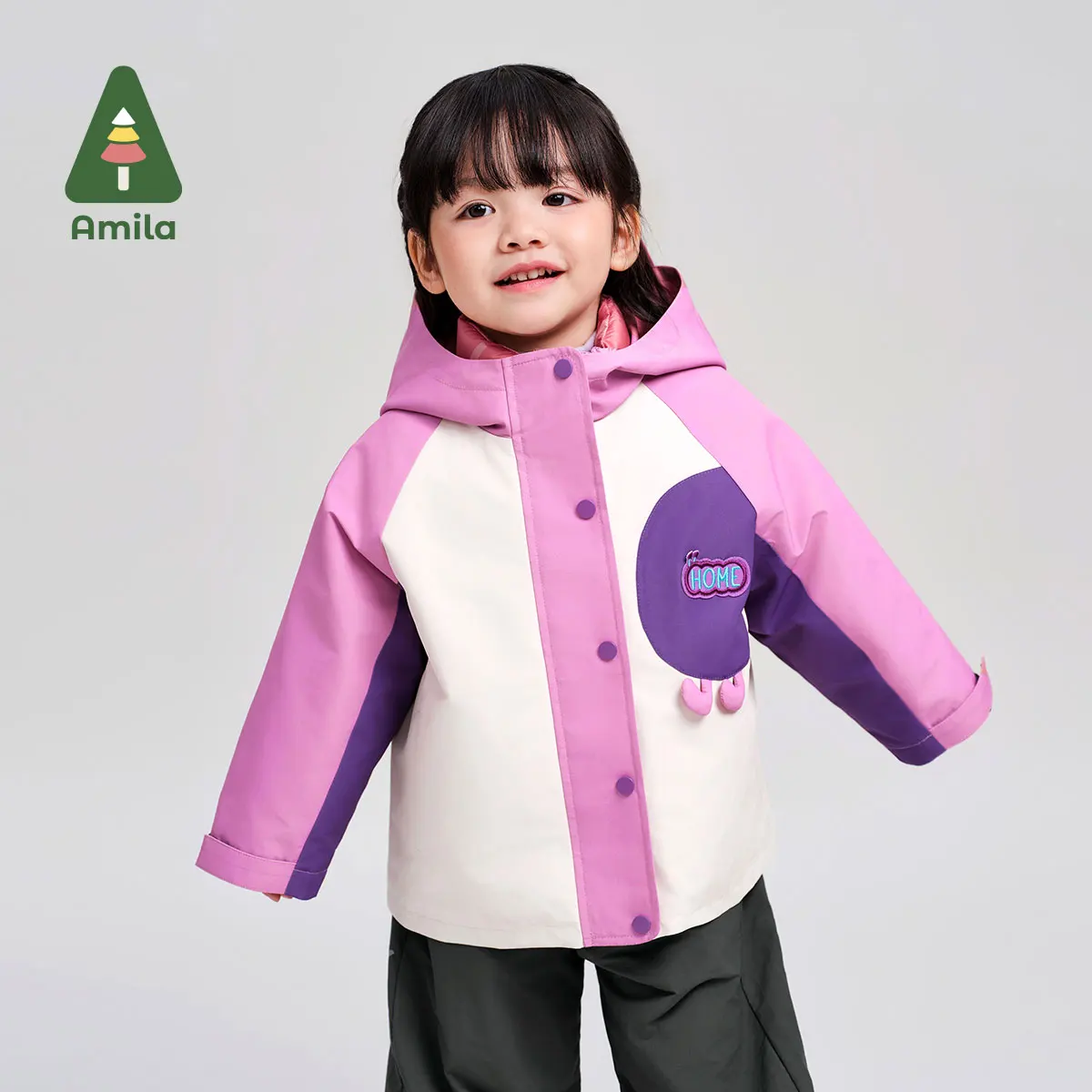 Amila Baby Down Jacket 2024 Winter New Contrast Color Boys And Girls White Duck Down Contrast Color Children\'s Two-Piece Set