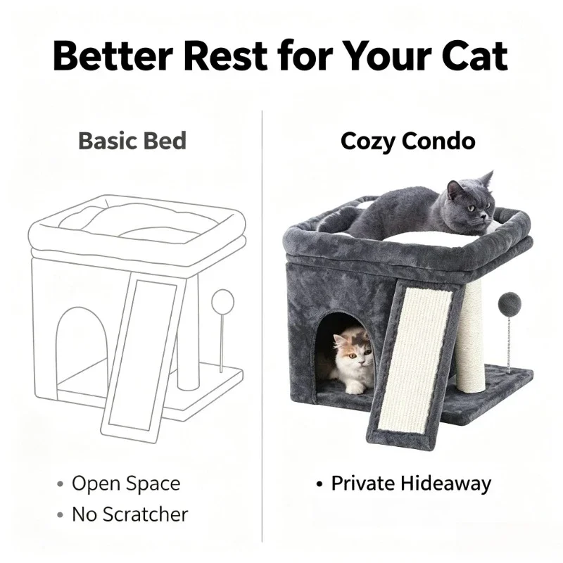 3-in-1 Multifunctional Cat Tower with Nest & Scratching Board, High Value Cat Villa for Cats