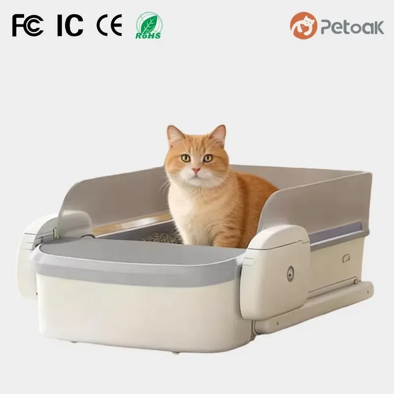STLF Smart self-cleaning cat box, open automatic cat toilet Tuya APP controls 10L Wi-Fi & Bluetooth, easy to clean,