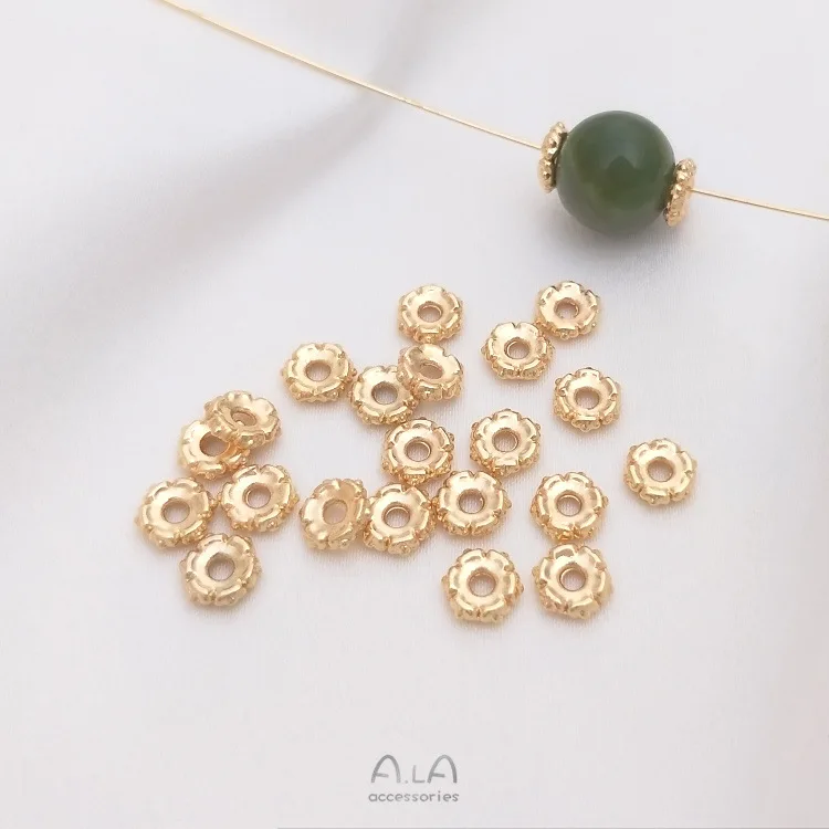 14K Gold Color Flower Tray Type Hexagonal Septum Loose Beads Handmade Bracelet Jewelry Bead-separated DIY Bracelet Bead Material